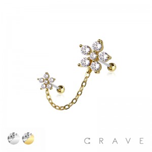 DOUBLE FLOWER 316L SURGICAL STEEL CHAIN CARTILAGE BARBELL