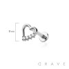 HEART WITH PRONG GEM CZ ONE SIDE INTERNALLY THREADED 316L SURGICAL STEEL LABRET BAR