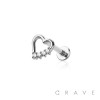 HEART WITH PRONG GEM CZ ONE SIDE INTERNALLY THREADED 316L SURGICAL STEEL LABRET BAR