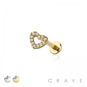 LINE GEM HEART INTERNALLY THREADED 316L SURGICAL STEEL LABRET BAR