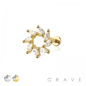 SPIRAL MARQUISE SUN TOP 316L SURGICAL STEEL LABRET/MONROE