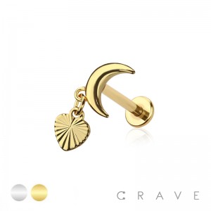 MOON WITH HEART 316L SURGICAL STEEL LABRET