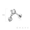 CZ PRONG WITH HEART INTERNALLY THREADED 316L SURGICAL STEEL LABRET