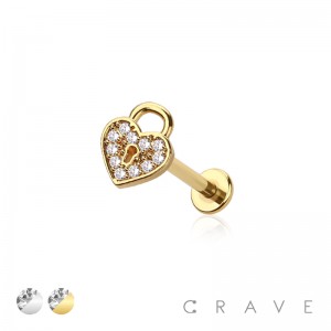 HEART LOCKER GEM 316L SURGICAL STEEL INTERNALLY THREADED LABRET/MONROE