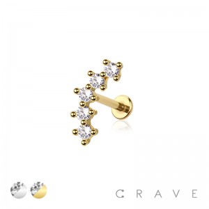 ARCH PRONG CZ INTERNALLY THREADED 316L SURGICAL STEEL LABRET SET