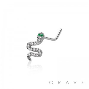CZ PAVED GEM SNAKE 316L SURGICAL STEEL L-SHAPE NOSE STUD