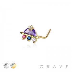 UFO CZ PRONG PAVED GEM  316L SURGICAL STEEL L-SHAPE NOSE STUD