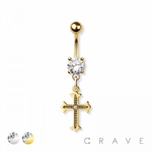 CROSS DANGLE 316L SURGICAL STEEL NAVEL BELLY RING