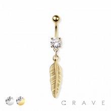 FEATHER DANGLE 316L SURGICAL STEEL NAVEL BELLY RING