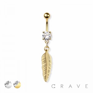 FEATHER DANGLE 316L SURGICAL STEEL NAVEL BELLY RING