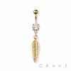 FEATHER DANGLE 316L SURGICAL STEEL NAVEL BELLY RING