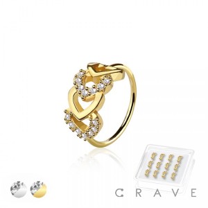 12PCS OF CZ  GEM PAVED HEART 316L SURGICAL STEEL O-RING NOSE HOOP BOX