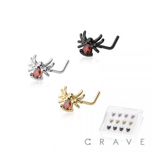 12PCS OF ASSORTED SPIDER 316L SURGICAL STEEL L-SHAPE NOSE STUD BOX