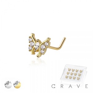 12PCS OF CZ GEM PAVED BUTTERFLY 316L SURGICAL STEEL L-SHAPE NOSE BOX