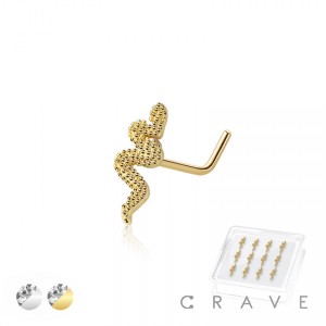 12PCS OF CZ SNAKE 316L SURGICAL STEEL L-SHAPE NOSE BOX