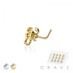 SCORPION TOP 316L SURGICAL STEEL L- SHAPE NOSE RING