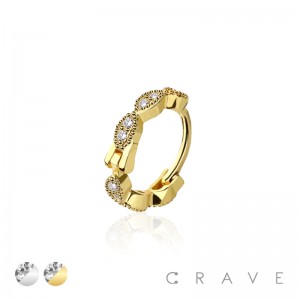 GEM MARQUISE 316L SURGICAL STEEL HINGED SEGMENT HOOP RING