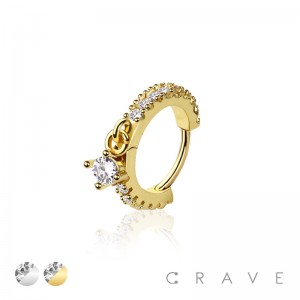 DANGLE ROUND GEM 316L SURGICAL STEEL HINGED SEGMENT HOOP RING