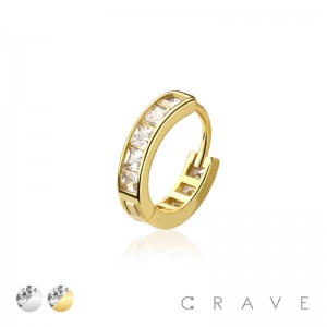 FLAT GEM PAVED 316L SURGICAL STEEL HINGED SEGMENT HOOP RING