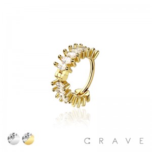 VERTICAL MARQUISE 316L SURGICAL STEEL HINGED SEGMENT HOOP RING