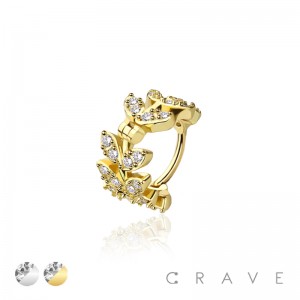 LEAVES SET MARQUISE 316L SURGICAL STEEL HINGED SEGMENT HOOP RING