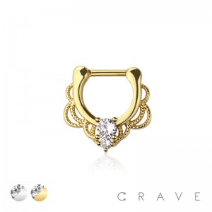 LACEY SINGLE GEM 316L SURGICAL STEEL HINGED SEGMENT CLICKER FOR NOSE RINGS