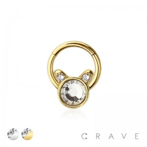 MOUSE WITH GEM CENTER 316L SURGICAL STEEL HINGED SEGMENT RING