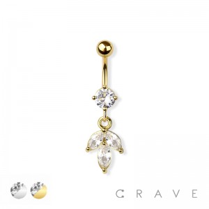 TRIPLE MARQUISE DANGLE 316L SURGICAL STEEL NAVEL BELLY RING