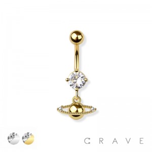 SPACE SATURN DANGLE 316L SURGICAL STEEL NAVEL BELLY RING