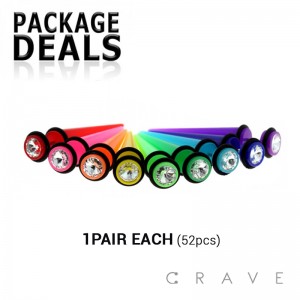 52PCS GEM EMBEDDED NEON COLORED ACRYLIC FAUX TAPER WITH O-RINGS