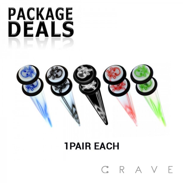 16PCS ACRYLIC FAKE TAPER WITH SKULL MARBLE PACK