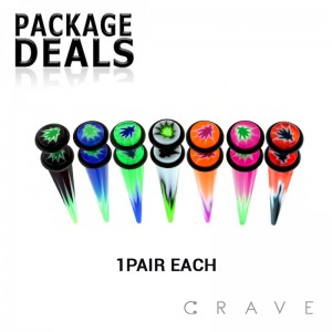14PCS ACRYLIC FAKE TAPER WITH MARIJUANA MARBLE PACK