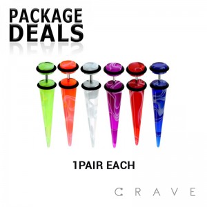 36PCS ACRYLIC FAKE TAPER WITH CLEAR MARBLE PACK