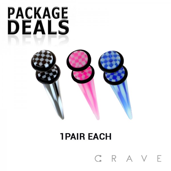 6PCS ACRYLIC FAKE TAPER WITH CHECKER MARBLE PACK