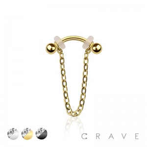 316L SURGICAL STEEL PLAIN BALL CURVED BARBELL WITH CHAIN 