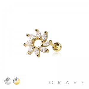 CZ PRONG SPIRAL SUN MARQUISE GEM TOP 316L SURGICAL STEEL CARTILAGE