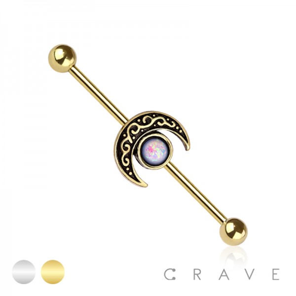 FILIGREE GLITTER OPAL MOON 316L SURGICAL STEEL INDUSTRIAL BARBELL