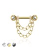 CZ GEM BALL END DOUBLE HEART CHAIN LINK 316L SURGICAL STEEL BARBELL NIPPLE BAR