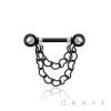 CZ GEM BALL END DOUBLE HEART CHAIN LINK 316L SURGICAL STEEL BARBELL NIPPLE BAR
