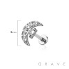 CZ PAVED CRESCENT MOON INTERNALLY THREADED 316L SURGICAL STEEL LABRET STUD