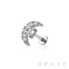 CZ PAVED CRESCENT MOON INTERNALLY THREADED 316L SURGICAL STEEL LABRET STUD