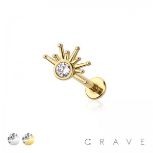 STARBURST HALF WITH  CZ INTERNALLY THREADED 316L SURGICAL STEEL LABRET STUD SET