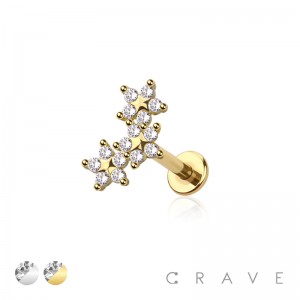 CZ  PRONG GEM TRIPLE FLOWERS INTERNALLY THREADED 316L SURGICAL STEEL LABRET SET