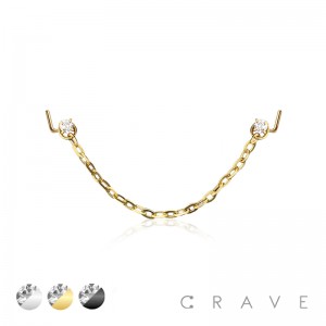 316L SURGICAL STEEL CZ PRONG WITH SINGLE NOSE CHAIN L-BEND STUD