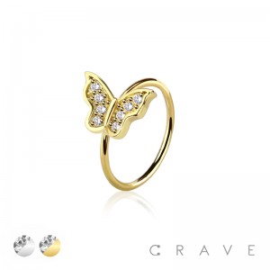 CZ PRONG GEM PAVED BUTTERFLY 316L SURGICAL STEEL O-RING NOSE HOOP