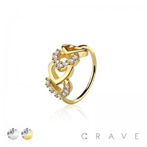 CZ PRONG GEM PAVED HEART 316L SURGICAL STEEL O-RING NOSE HOOP