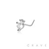 CZ GEM PAVED HEART WITH CROWN 316L SURGICAL STEEL L-SHAPE NOSE RING