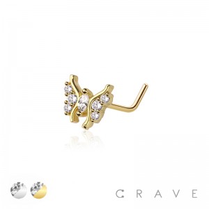 GEM PAVED BUTTERFLY 316L SURGICAL STEEL L-SHAPE NOSE