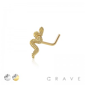 CZ SNAKE 316L SURGICAL STEEL L-SHAPE NOSE RING