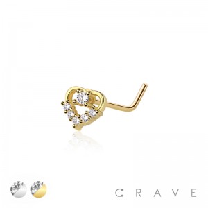 CZ BOTTOM GEM HEART 316L SURGICAL STEEL L-SHAPE NOSE RING